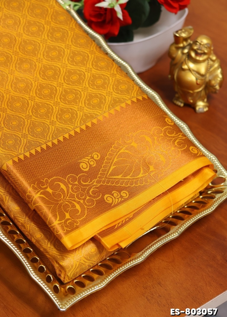 BRIDAL SILK GOLD SILVAR AND COPPER ZARI WEAVE AND WEDDING ART SILK SAREES - LIGHT ORANGE (5)