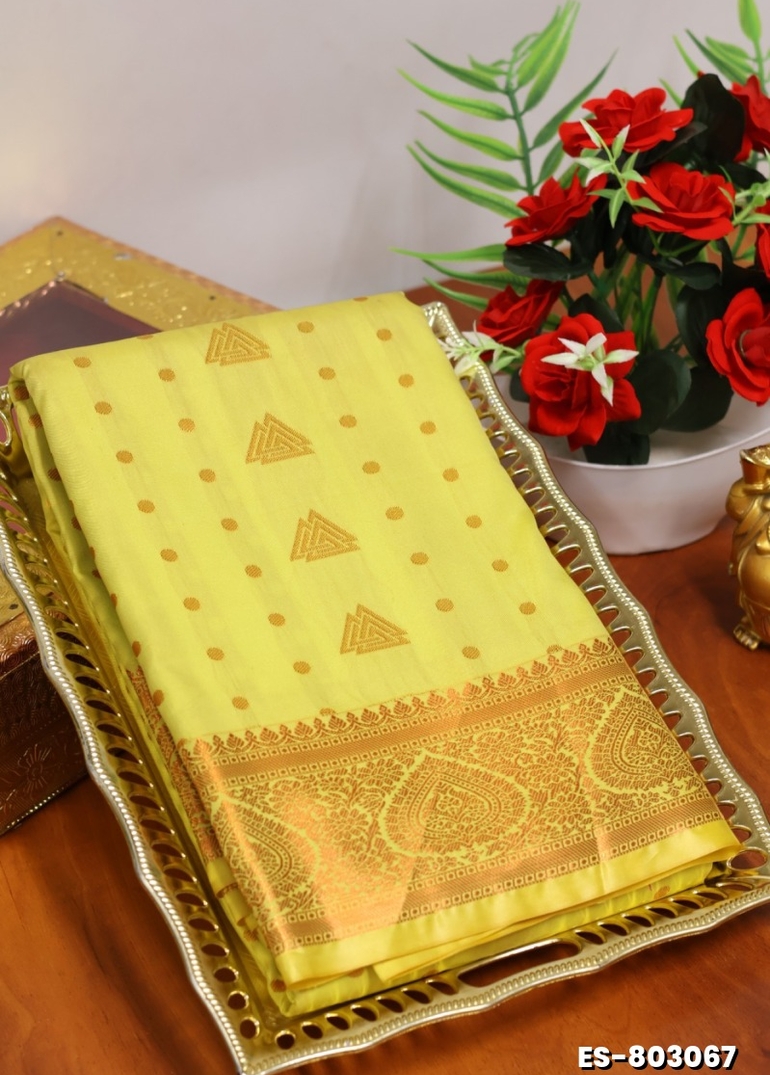 BRIDAL SILK GOLD SILVAR AND COPPER ZARI WEAVE AND WEDDING ART SILK SAREES - GOLD COLOUR (2)