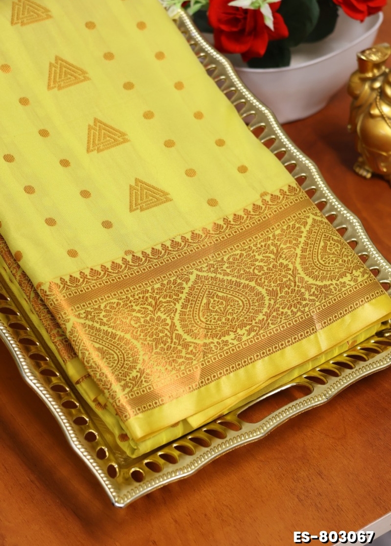 BRIDAL SILK GOLD SILVAR AND COPPER ZARI WEAVE AND WEDDING ART SILK SAREES - GOLD COLOUR (2)