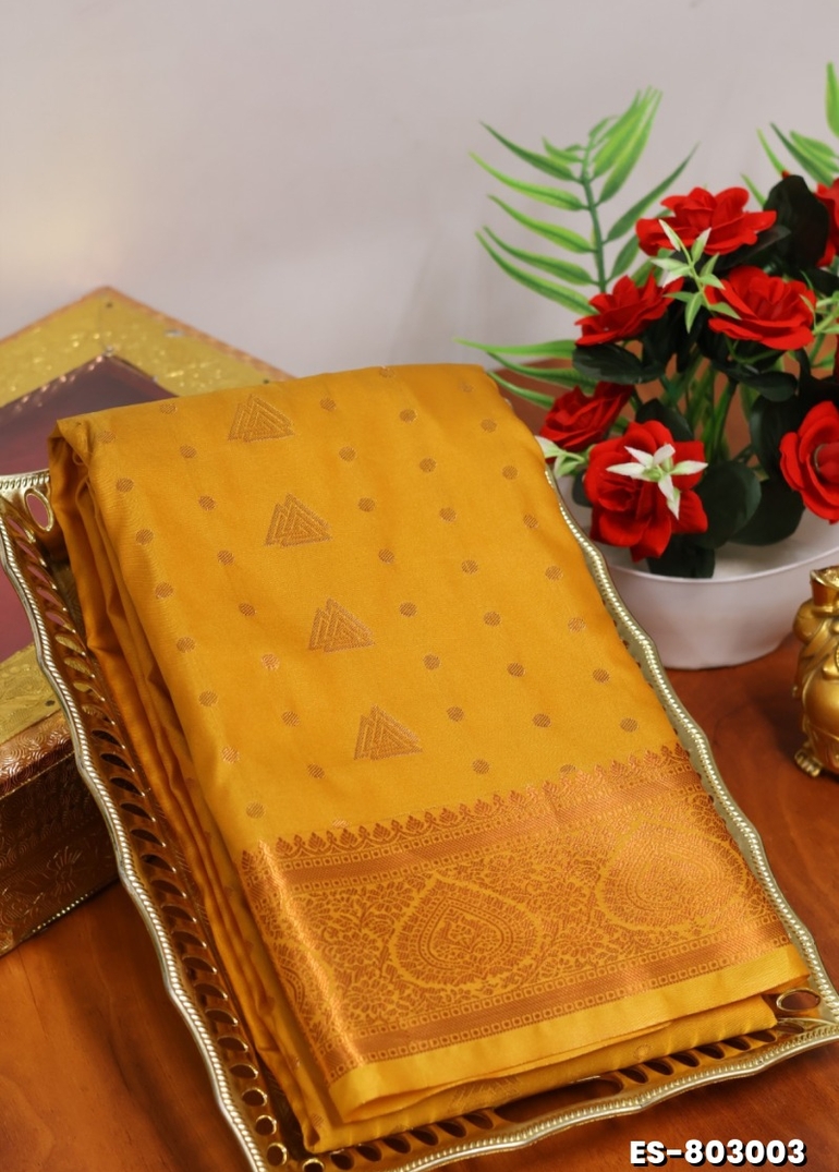 BRIDAL SILK GOLD SILVAR AND COPPER ZARI WEAVE AND WEDDING ART SILK SAREES - GOLD (1)