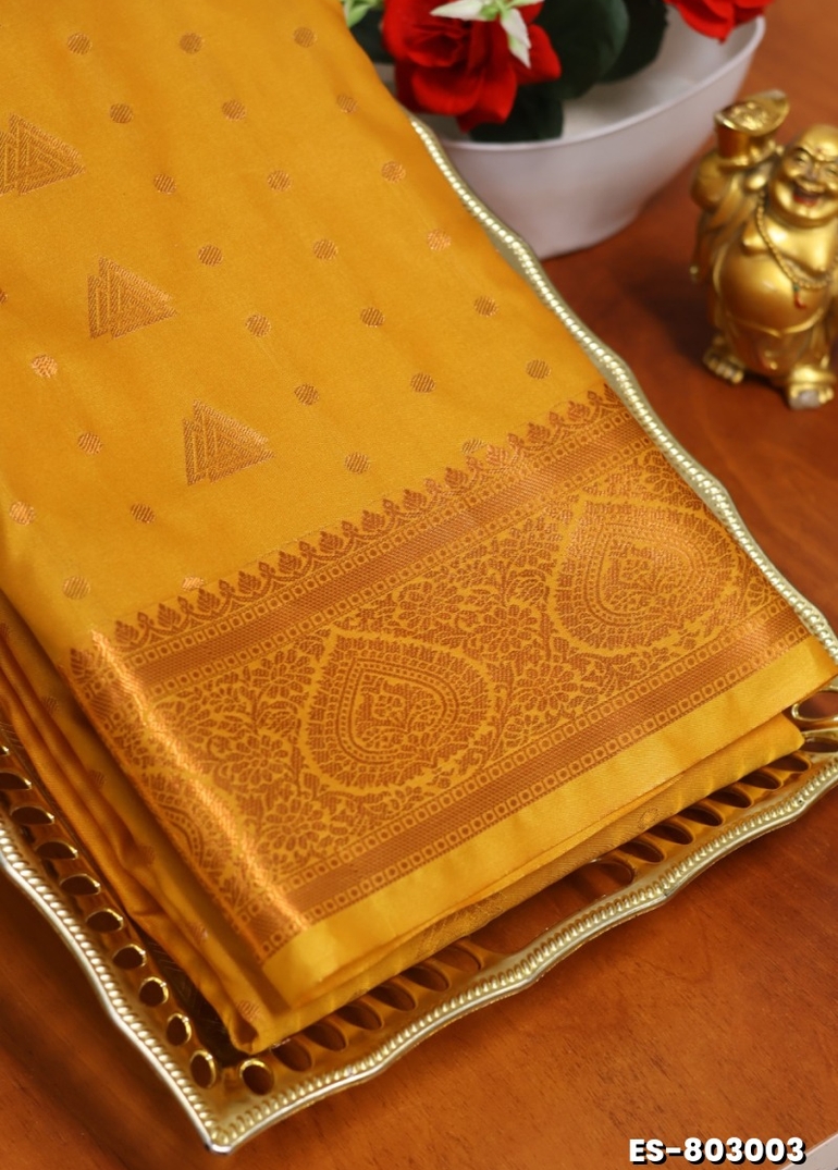 BRIDAL SILK GOLD SILVAR AND COPPER ZARI WEAVE AND WEDDING ART SILK SAREES - GOLD (1)