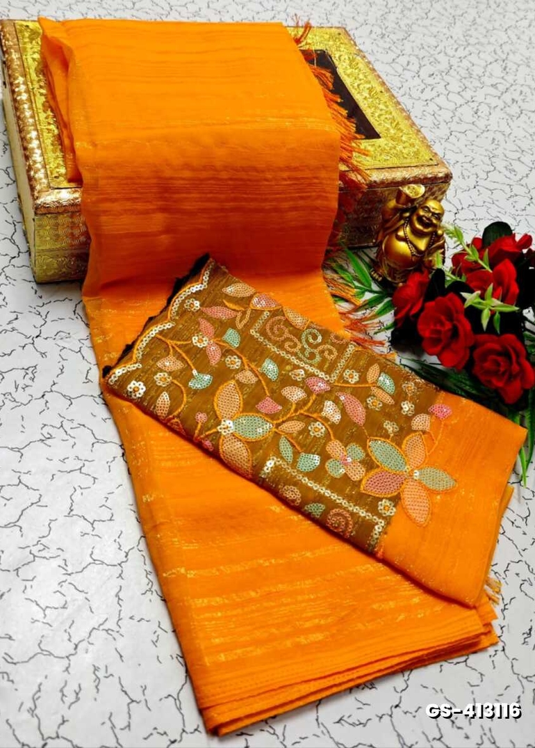 GEORGETTE FANCY SOFT SILK SAREES WITH BLOUSE MODERN FANCY ITEM SAREES - ORANGE