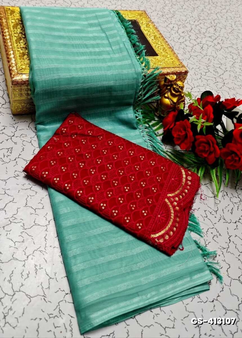 GEORGETTE FANCY SOFT SILK SAREES WITH BLOUSE MODERN FANCY ITEM SAREES - TEAL COLOUR