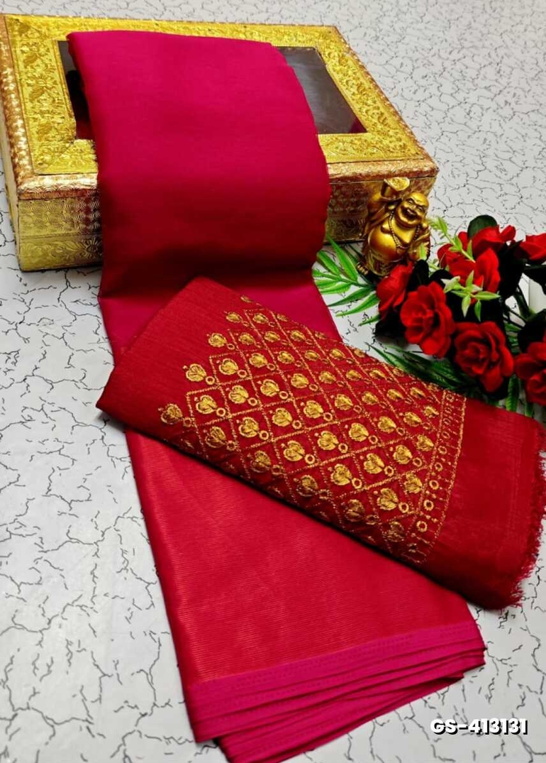 GEORGETTE FANCY SOFT SILK SAREES WITH BLOUSE MODERN FANCY ITEM SAREES - DARK PINK