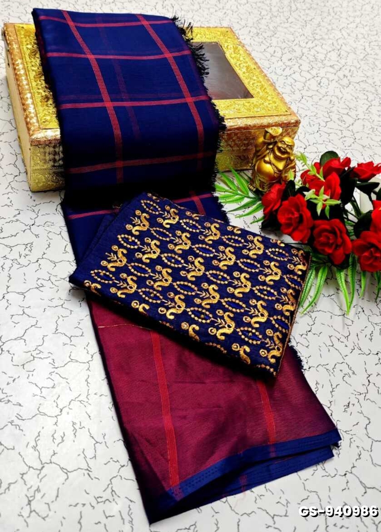 GEORGETTE FANCY SOFT SILK SAREES WITH BLOUSE MODERN FANCY ITEM SAREES - R BLUE (1)