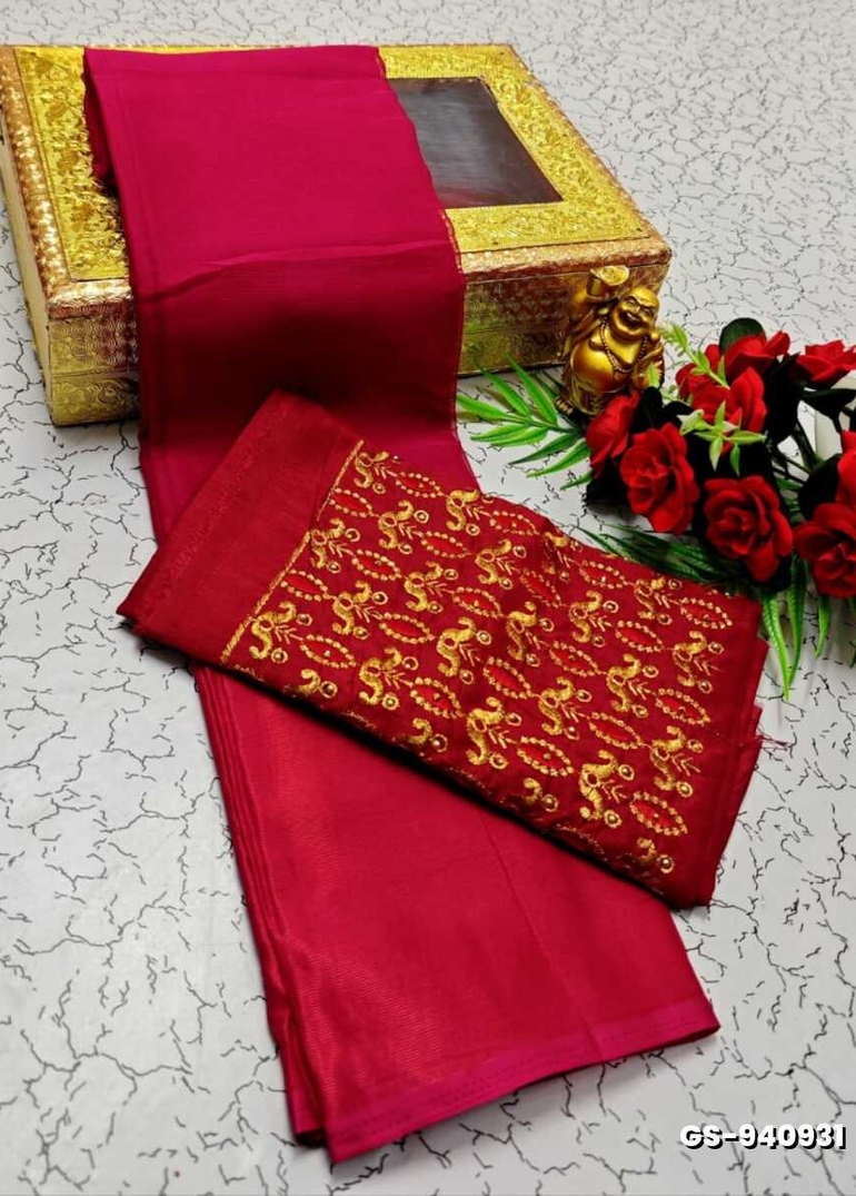 GEORGETTE FANCY SOFT SILK SAREES WITH BLOUSE MODERN FANCY ITEM SAREES - DARK PINK (1)