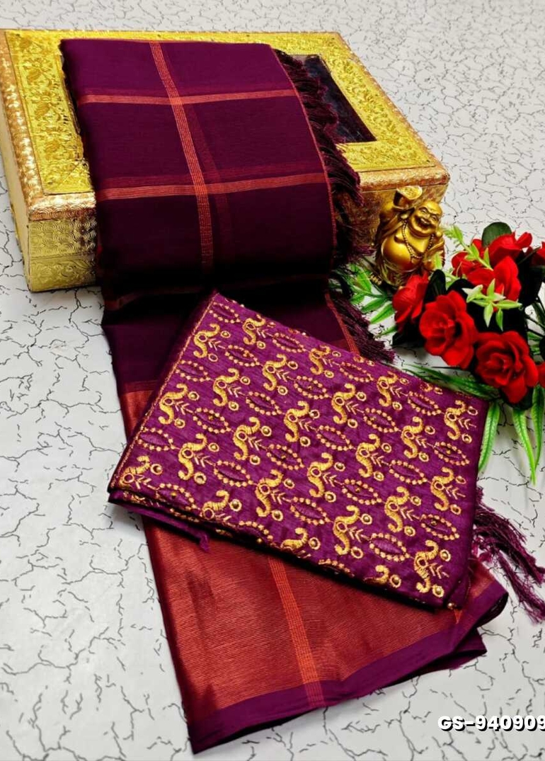 GEORGETTE FANCY SOFT SILK SAREES WITH BLOUSE MODERN FANCY ITEM SAREES - PURPLE COLOUR (1)