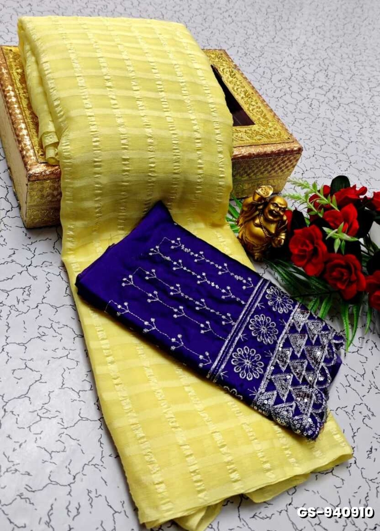 GEORGETTE FANCY SOFT SILK SAREES WITH BLOUSE MODERN FANCY ITEM SAREES - YELLOW (1)