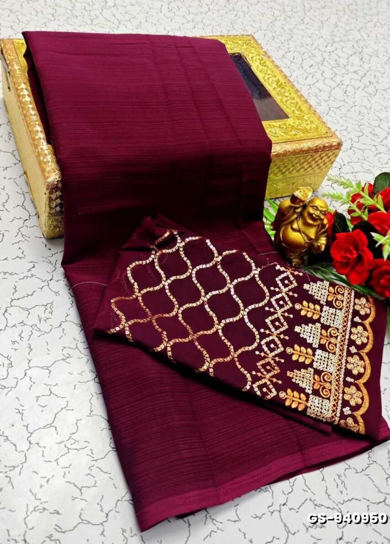 GEORGETTE FANCY SOFT SILK SAREES WITH BLOUSE MODERN FANCY ITEM SAREES - MEJANTA (1)