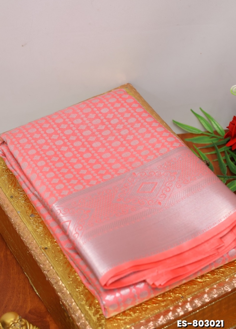 BRIDAL SILK GOLD SILVAR AND COPPER ZARI WEAVE AND WEDDING ART SILK SAREES - BABY PINK (8)