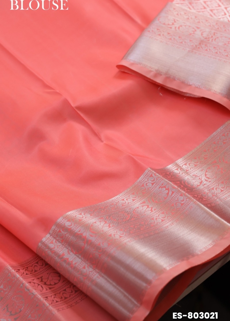 BRIDAL SILK GOLD SILVAR AND COPPER ZARI WEAVE AND WEDDING ART SILK SAREES - BABY PINK (8)