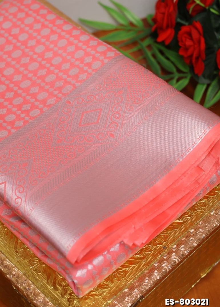 BRIDAL SILK GOLD SILVAR AND COPPER ZARI WEAVE AND WEDDING ART SILK SAREES - BABY PINK (8)