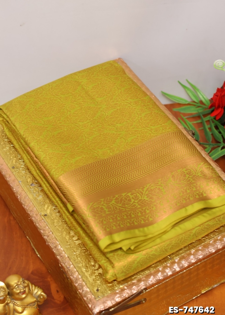 BRIDAL SILK GOLD SILVAR AND COPPER ZARI WEAVE AND WEDDING ART SILK SAREES - LIGHT PEACH (3)