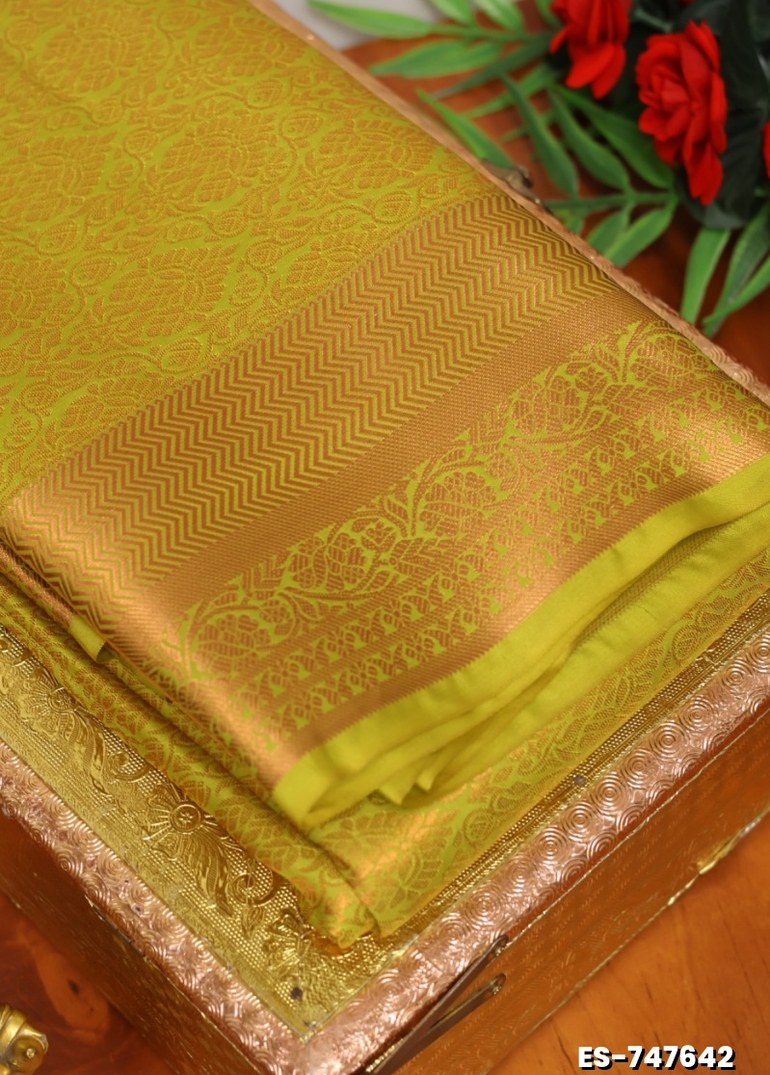 BRIDAL SILK GOLD SILVAR AND COPPER ZARI WEAVE AND WEDDING ART SILK SAREES - LIGHT PEACH (3)