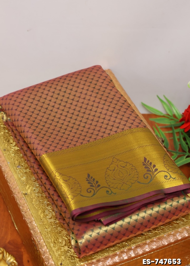 BRIDAL SILK GOLD SILVAR AND COPPER ZARI WEAVE AND WEDDING ART SILK SAREES - BROWN (1)