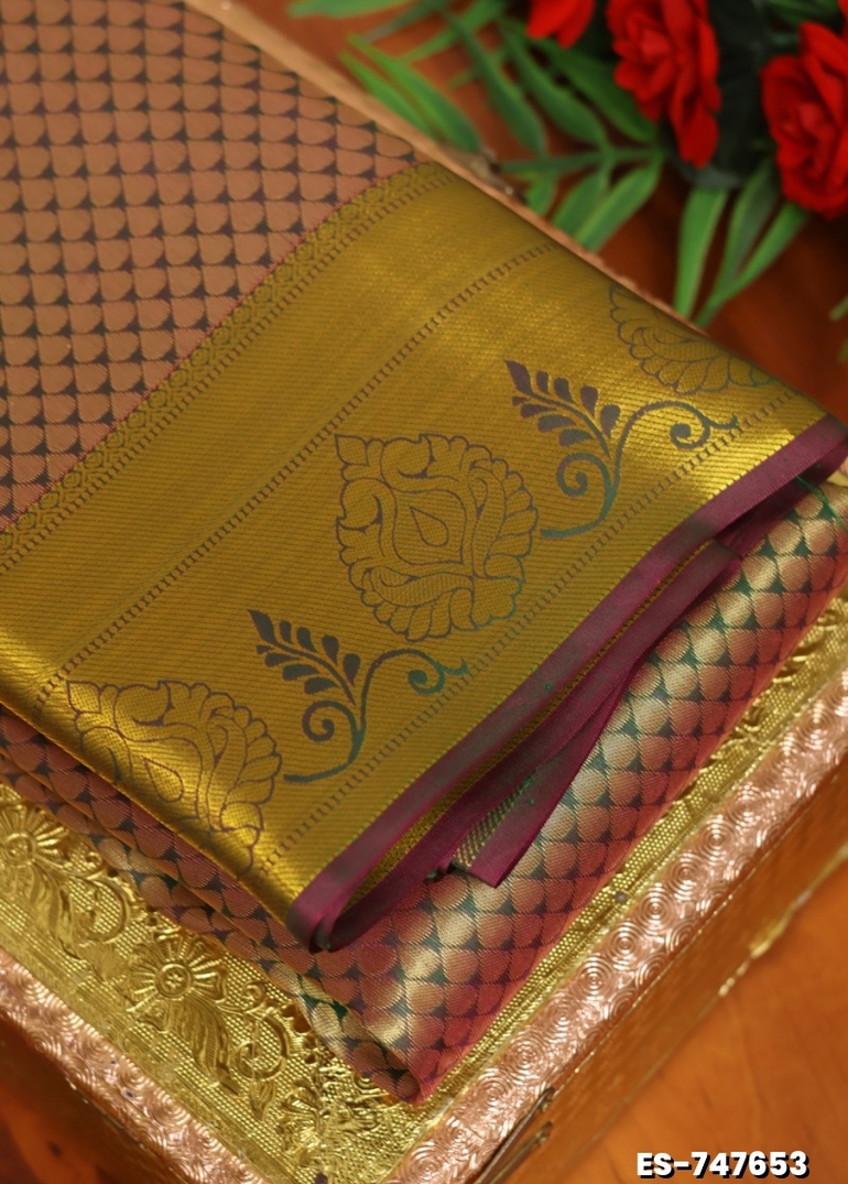 BRIDAL SILK GOLD SILVAR AND COPPER ZARI WEAVE AND WEDDING ART SILK SAREES - BROWN (1)