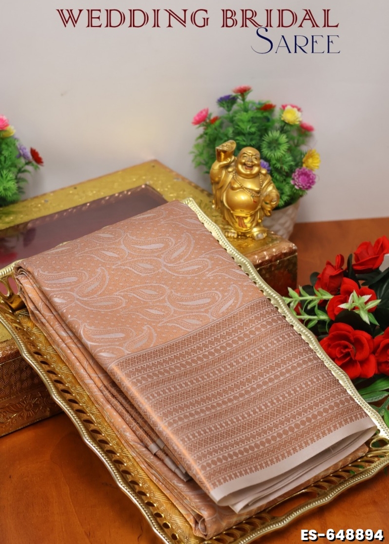 BRIDAL SILK GOLD SILVAR AND COPPER ZARI WEAVE AND WEDDING ART SILK SAREES - CHOCOLATE COLOR (5)