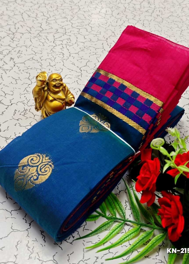 Korvai kotanji Trendy & Fancy bhutta and 2/100 Silk Cotton Sarees Function wear - LIGHT BLUE