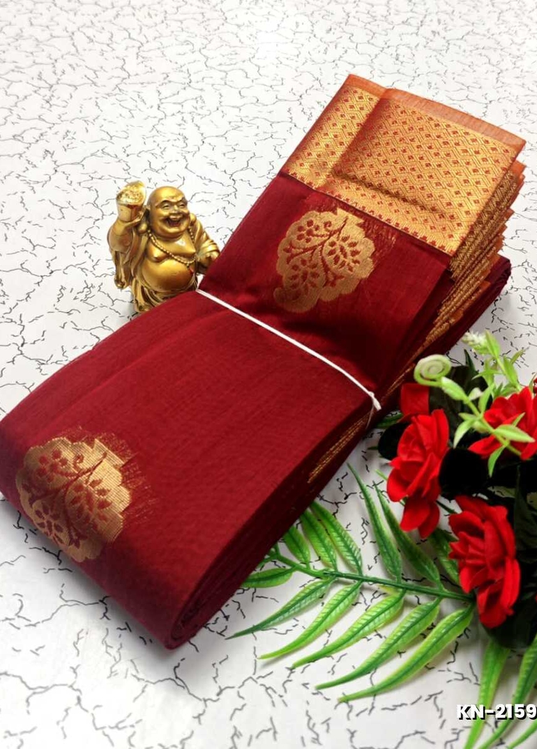 Korvai kotanji Trendy & Fancy bhutta and 2/100 Silk Cotton Sarees Function wear - MAROON COLOR