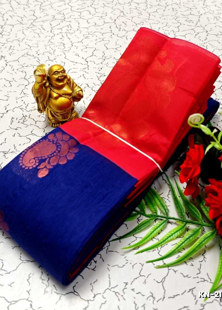 Korvai kotanji Trendy & Fancy bhutta and 2/100 Silk Cotton Sarees Function wear - ROYAL BLUE