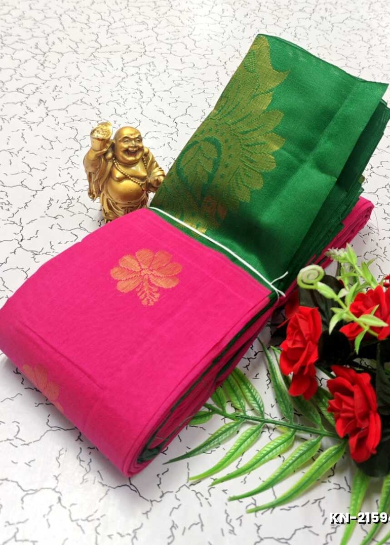 Korvai kotanji Trendy & Fancy bhutta and 2/100 Silk Cotton Sarees Function wear - LIGHT PINK