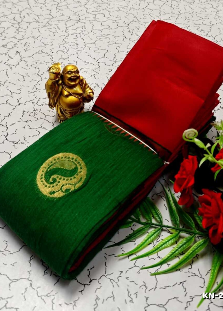 Korvai kotanji Trendy & Fancy bhutta and 2/100 Silk Cotton Sarees Function wear - GREEN COLOUR