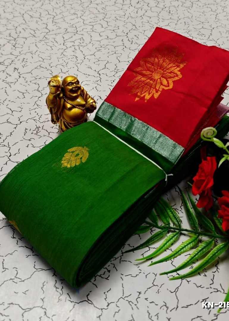 Korvai kotanji Trendy & Fancy bhutta and 2/100 Silk Cotton Sarees Function wear - DARK GREEN