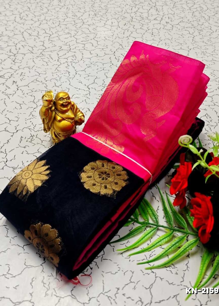 Korvai kotanji Trendy & Fancy bhutta and 2/100 Silk Cotton Sarees Function wear - BLACK