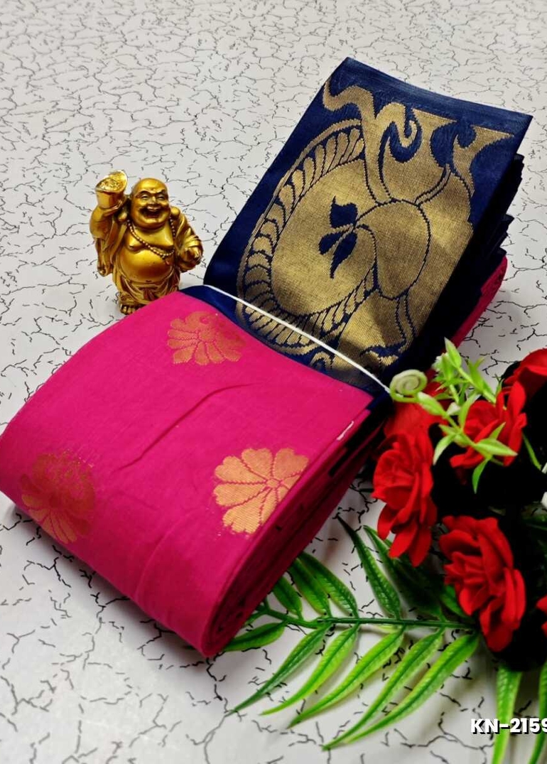 Korvai kotanji Trendy & Fancy bhutta and 2/100 Silk Cotton Sarees Function wear - DARK PINK