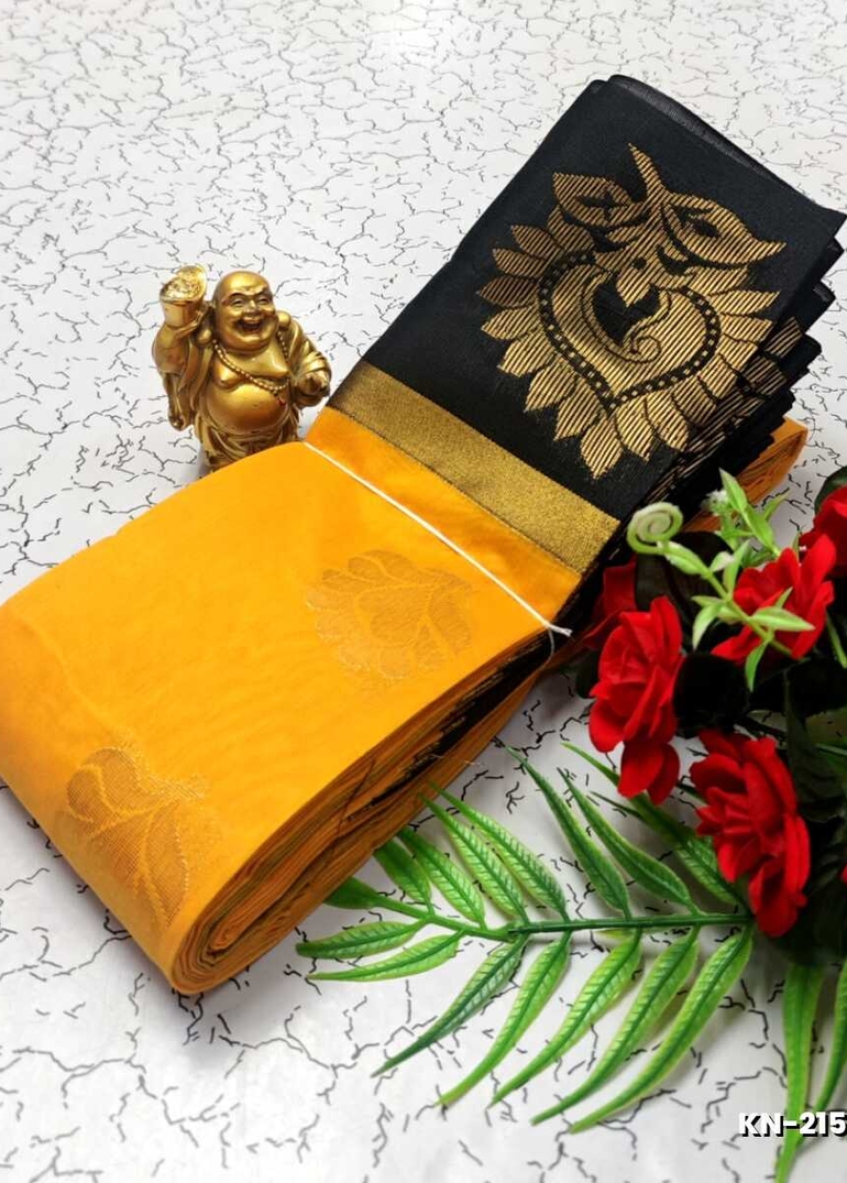 Korvai kotanji Trendy & Fancy bhutta and 2/100 Silk Cotton Sarees Function wear - YELLOW COLOR