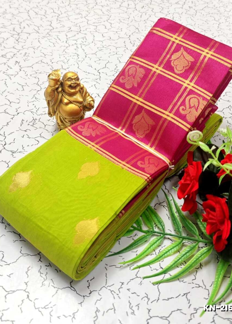 Korvai kotanji Trendy & Fancy bhutta and 2/100 Silk Cotton Sarees Function wear - FLORAISON GREEN