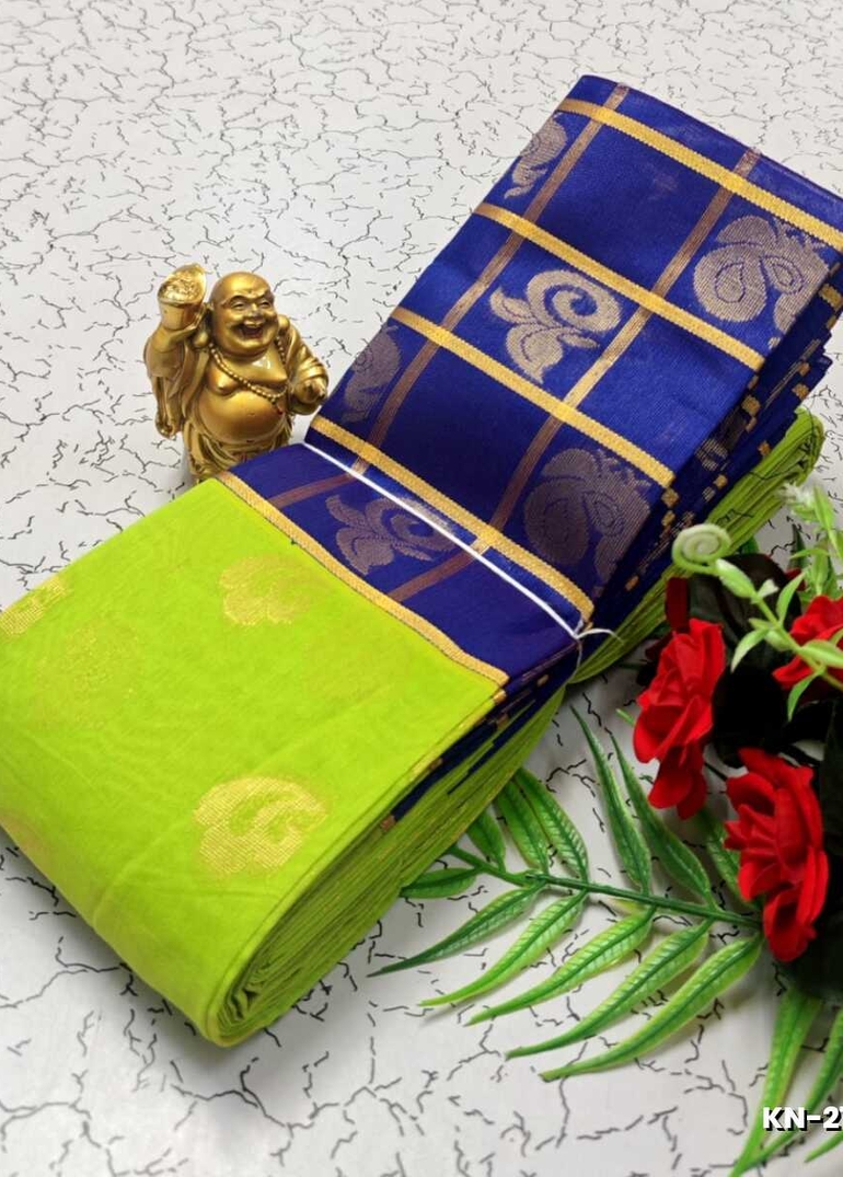 Korvai kotanji Trendy & Fancy bhutta and 2/100 Silk Cotton Sarees Function wear - PARET GREEN