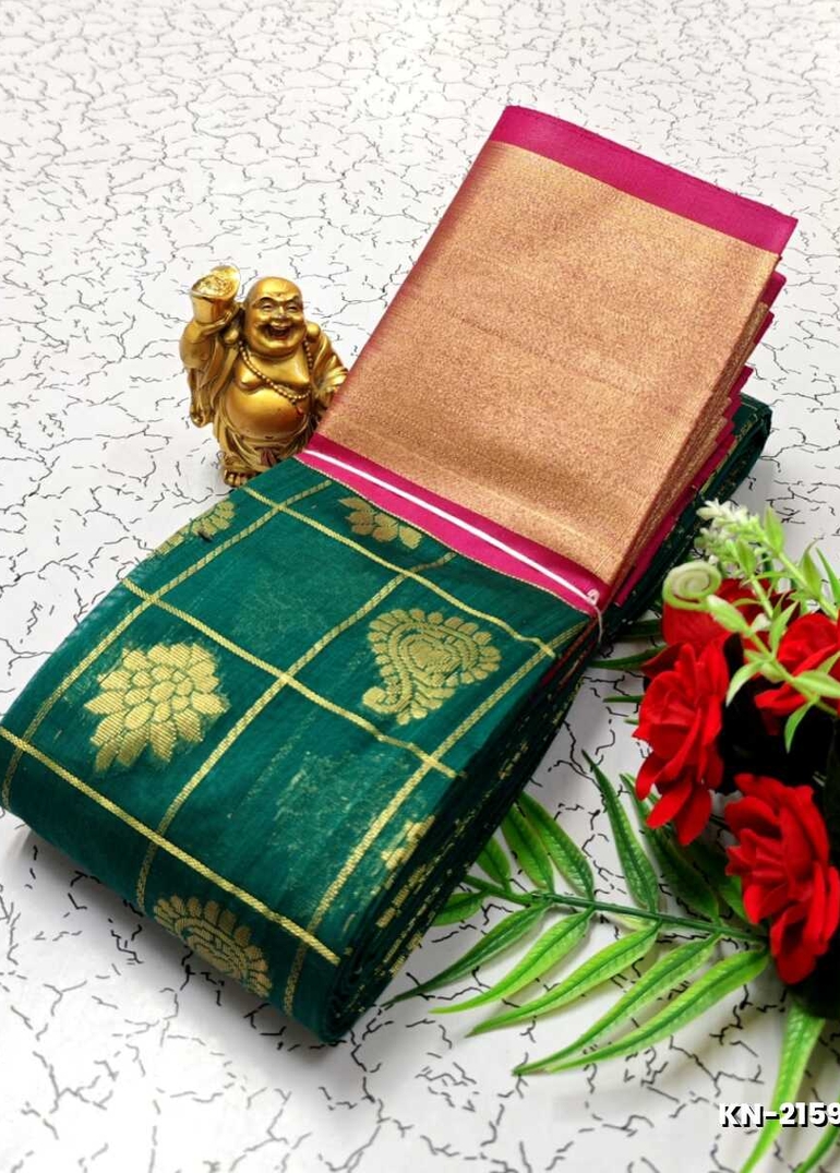 Korvai kotanji Trendy & Fancy bhutta and 2/100 Silk Cotton Sarees Function wear - GREEN