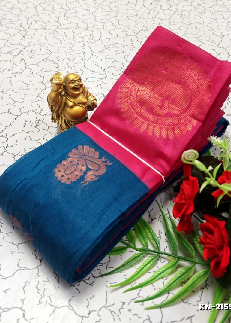 Korvai kotanji Trendy & Fancy bhutta and 2/100 Silk Cotton Sarees Function wear - NORMAL  BLUE