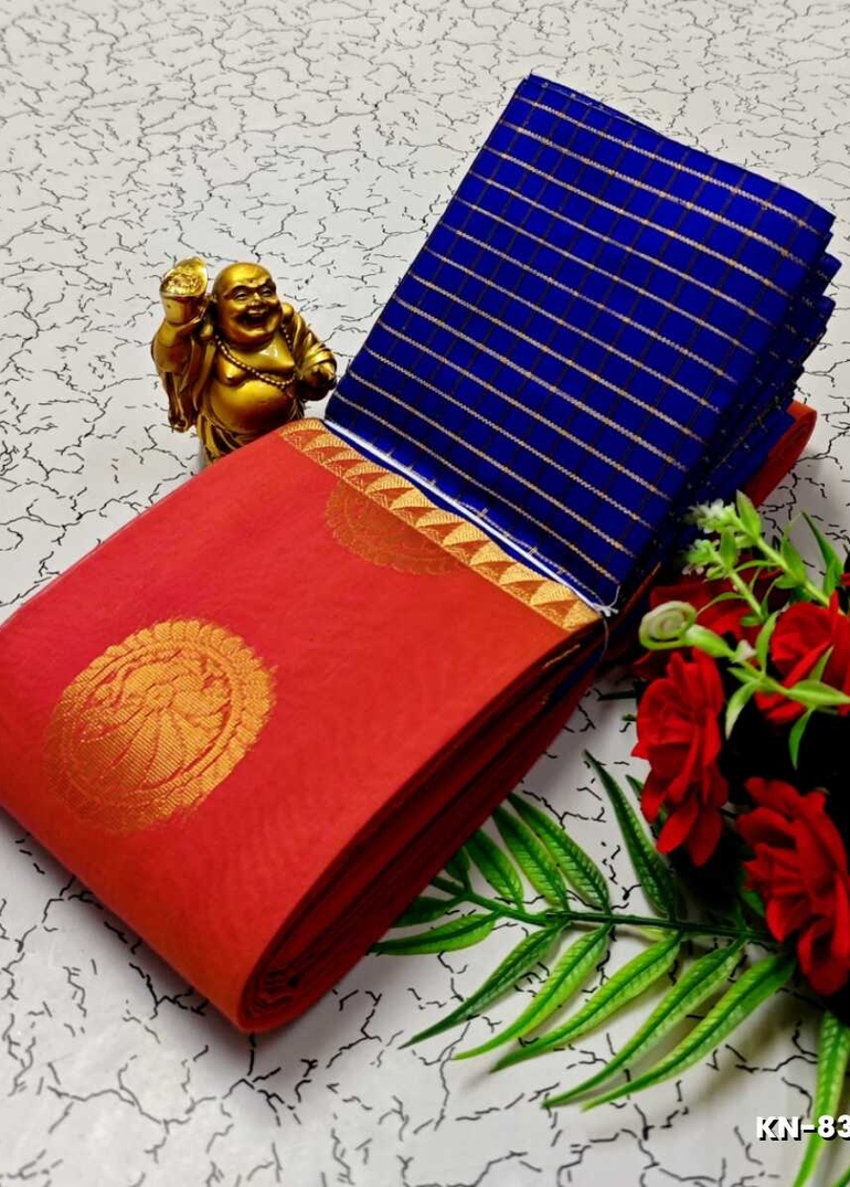 Korvai kotanji Trendy & Fancy bhutta and 2/100 Silk Cotton Sarees Function wear - CORAL COLOUR