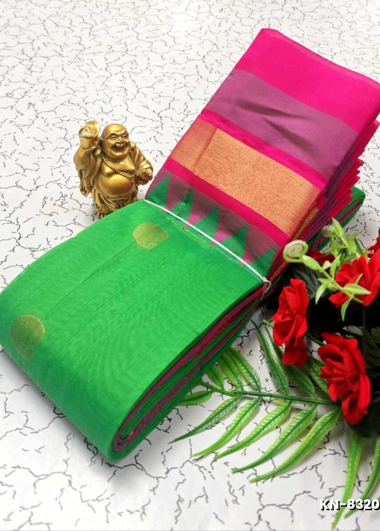 Korvai kotanji Trendy & Fancy bhutta and 2/100 Silk Cotton Sarees Function wear - EMERALD COLOUR (1)