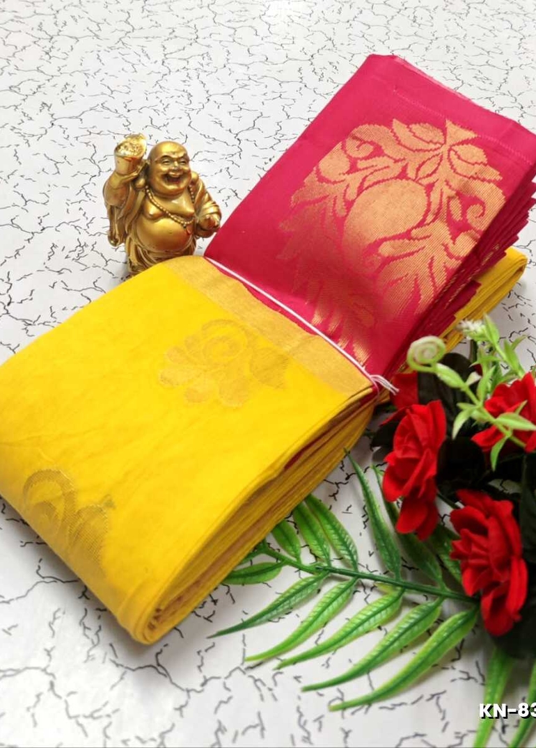 Korvai kotanji Trendy & Fancy bhutta and 2/100 Silk Cotton Sarees Function wear - YELLOW (1)