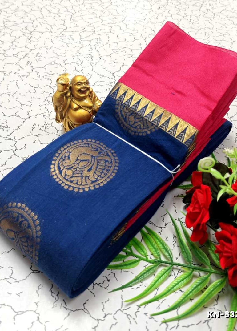Korvai kotanji Trendy & Fancy bhutta and 2/100 Silk Cotton Sarees Function wear - LIGHT BLUE (1)