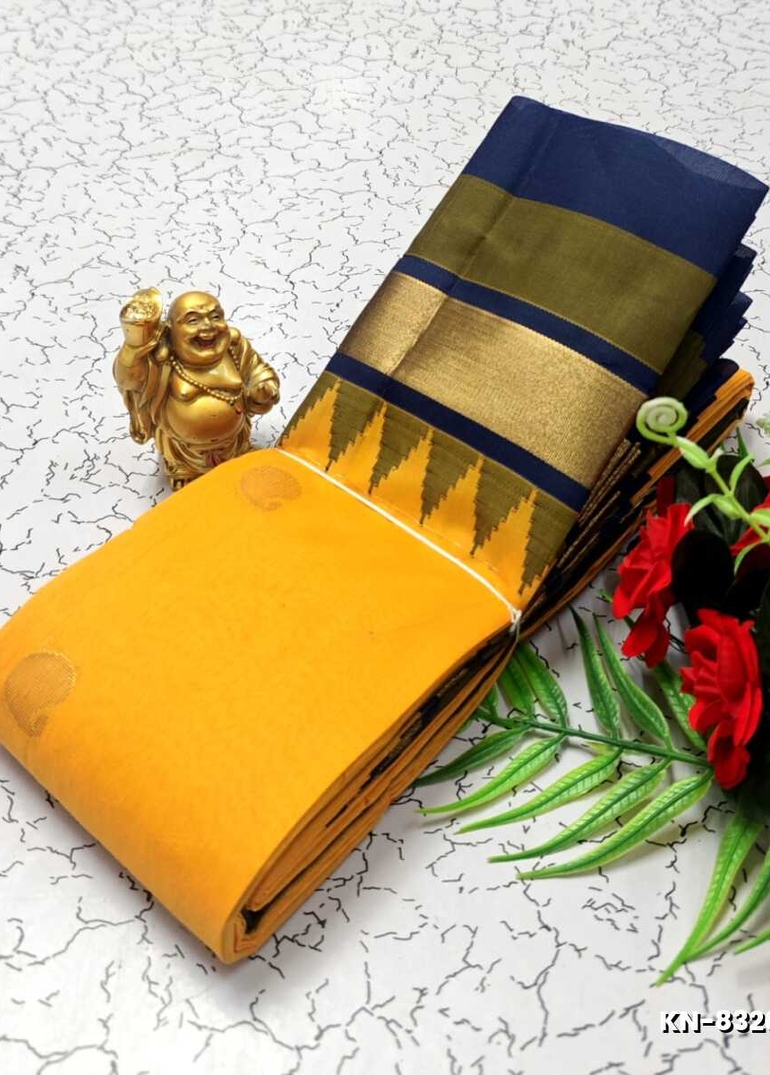 Korvai kotanji Trendy & Fancy bhutta and 2/100 Silk Cotton Sarees Function wear - YELLOW COLOR (1)