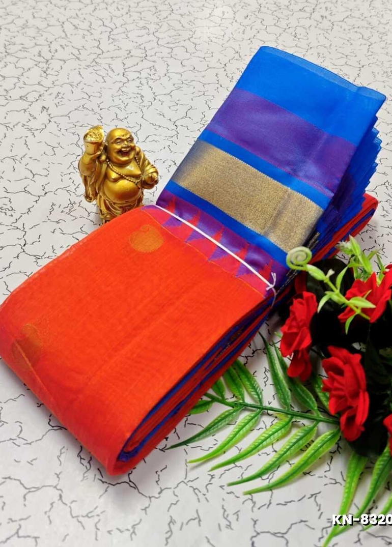Korvai kotanji Trendy & Fancy bhutta and 2/100 Silk Cotton Sarees Function wear - ORANGE (1)