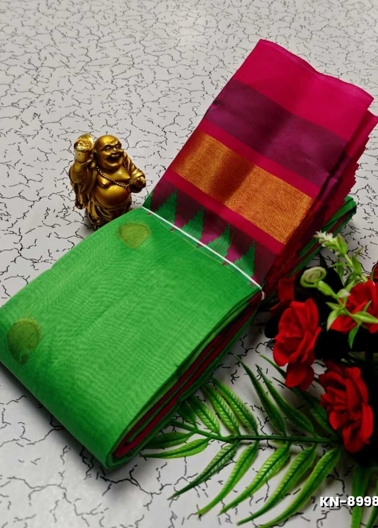 Korvai kotanji Trendy & Fancy bhutta and 2/100 Silk Cotton Sarees Function wear - EMERALD COLOUR (2)