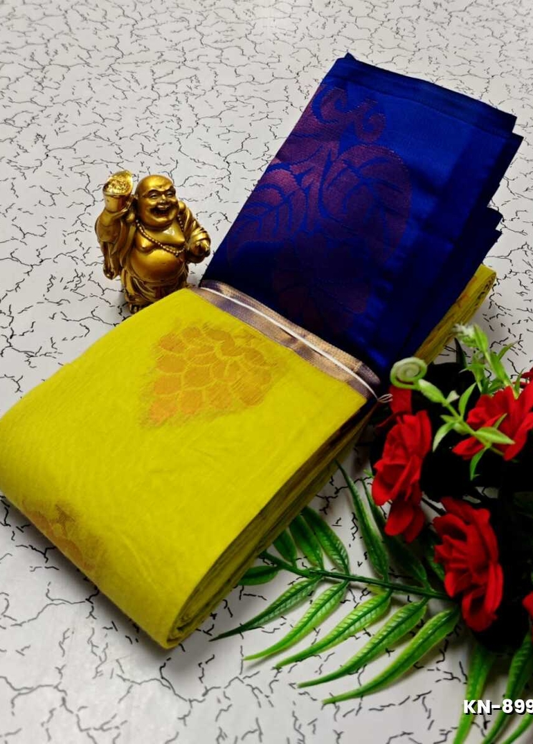 Korvai kotanji Trendy & Fancy bhutta and 2/100 Silk Cotton Sarees Function wear - YELLOW (2)