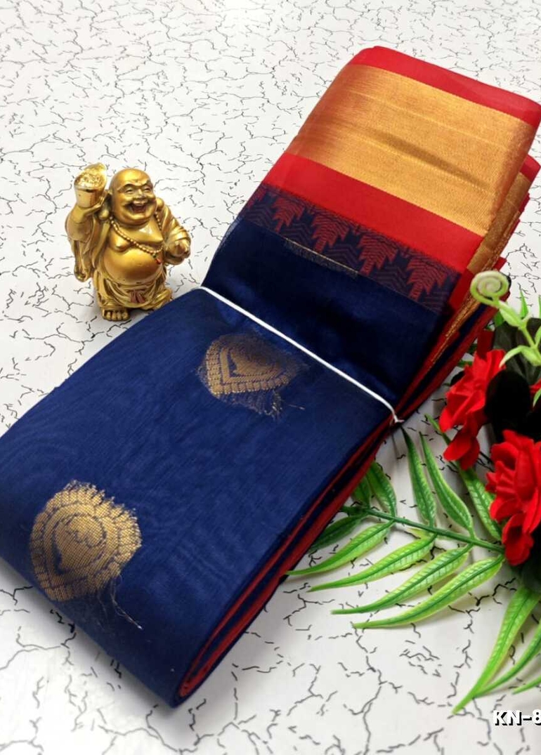Korvai kotanji Trendy & Fancy bhutta and 2/100 Silk Cotton Sarees Function wear - R BLUE (2)