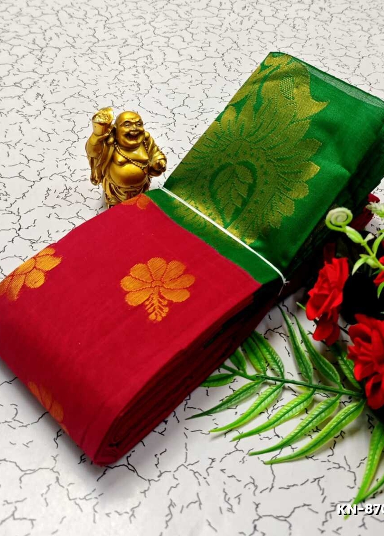 Korvai kotanji Trendy & Fancy bhutta and 2/100 Silk Cotton Sarees Function wear - TOMATO COLOUR (3)