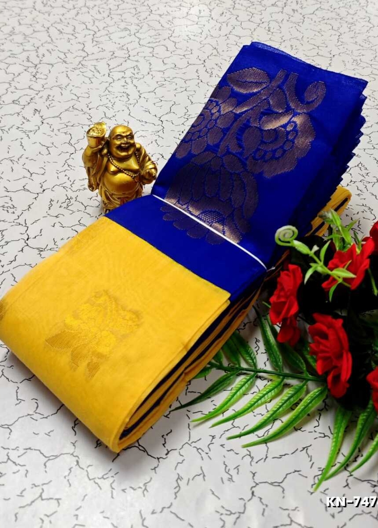 Korvai kotanji Trendy & Fancy bhutta and 2/100 Silk Cotton Sarees Function wear - YELLOW COLOR (3)