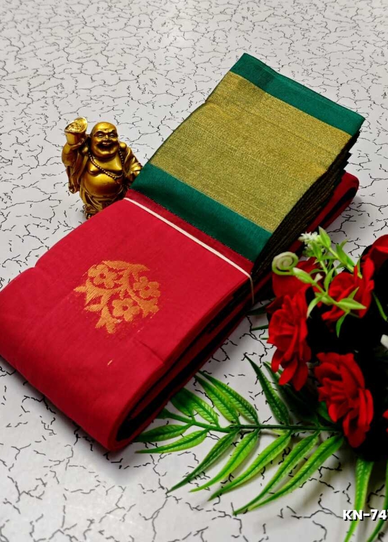 Korvai kotanji Trendy & Fancy bhutta and 2/100 Silk Cotton Sarees Function wear - TOMATO COLOUR (4)