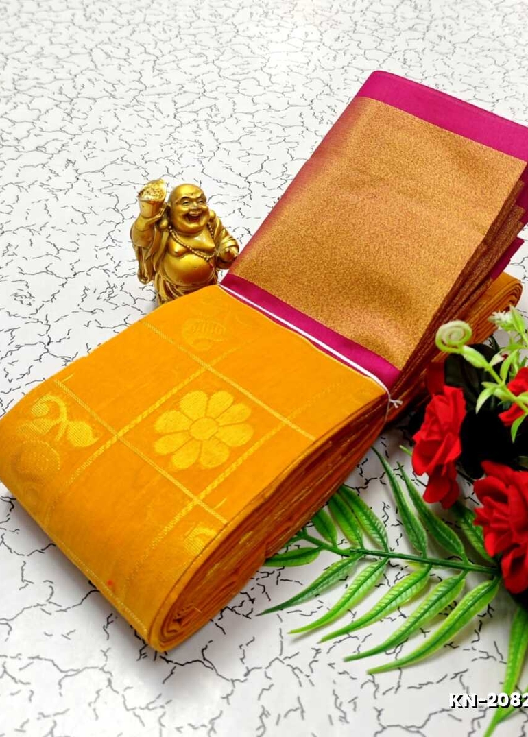 Korvai kotanji Trendy & Fancy bhutta and 2/100 Silk Cotton Sarees Function wear - YELLOW COLOR (6)