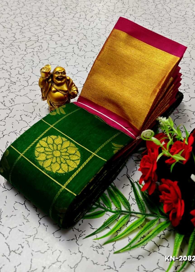 Korvai kotanji Trendy & Fancy bhutta and 2/100 Silk Cotton Sarees Function wear - GREEN (3)