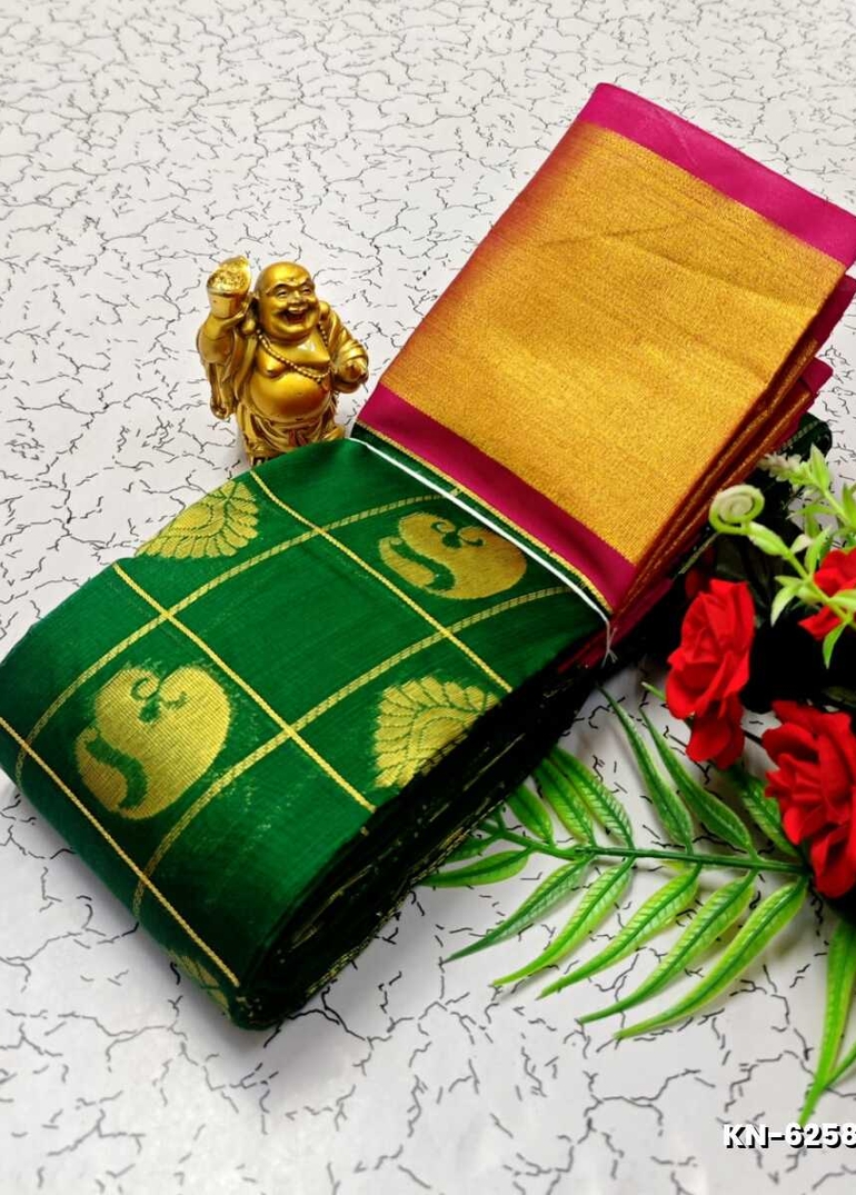 Korvai kotanji Trendy & Fancy bhutta and 2/100 Silk Cotton Sarees Function wear Saree - GREEN