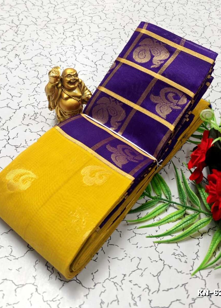 Korvai kotanji Trendy & Fancy bhutta and 2/100 Silk Cotton Sarees Function wear Saree - YELLOW COLOR